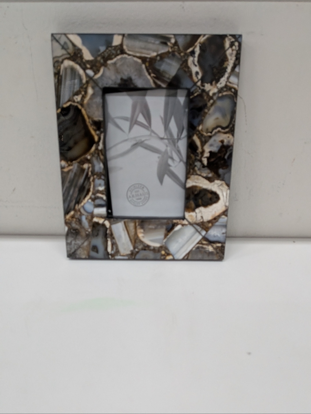 Black Agate Mosaic Photo Frame – Gray and Gold Accent. New Never Used.4x6 Photos